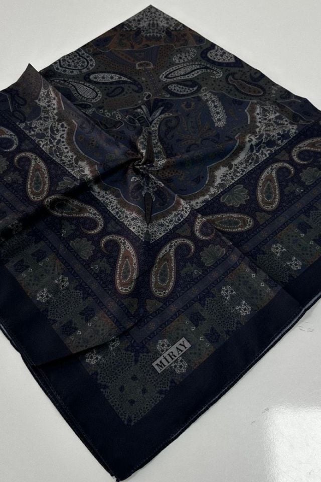 120x120 Etnik Desenli Soft Pamuk Eşarp - Koyu Lacivert