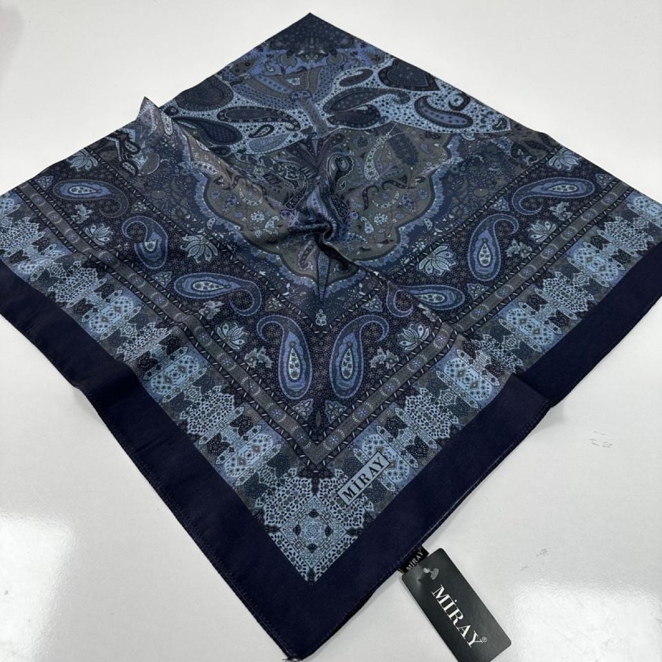 120x120 Etnik Desenli Soft Pamuk Eşarp - Mavi