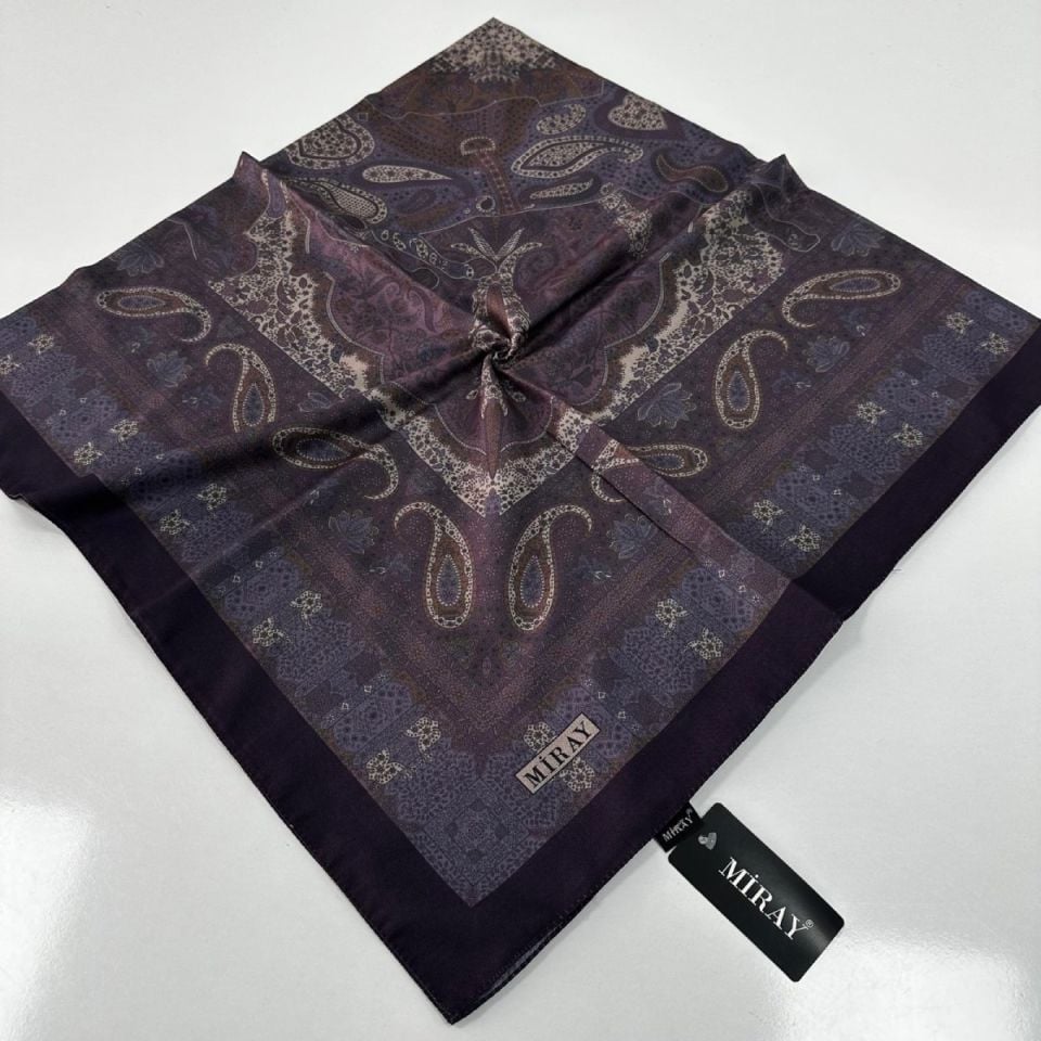 120x120 Etnik Desenli Soft Pamuk Eşarp - Mor
