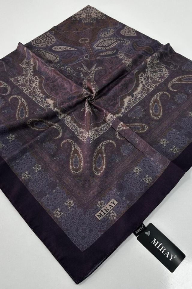 120x120 Etnik Desenli Soft Pamuk Eşarp - Mor