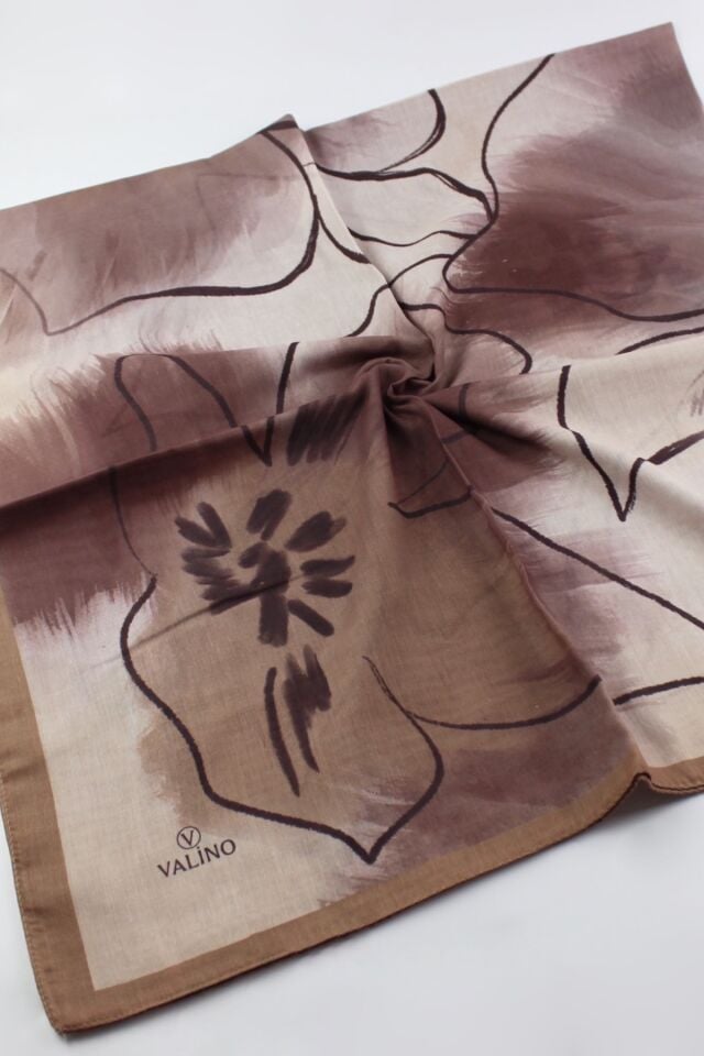 120x120 Sulu Boya Desenli Pamuklu Eşarp - Hardal