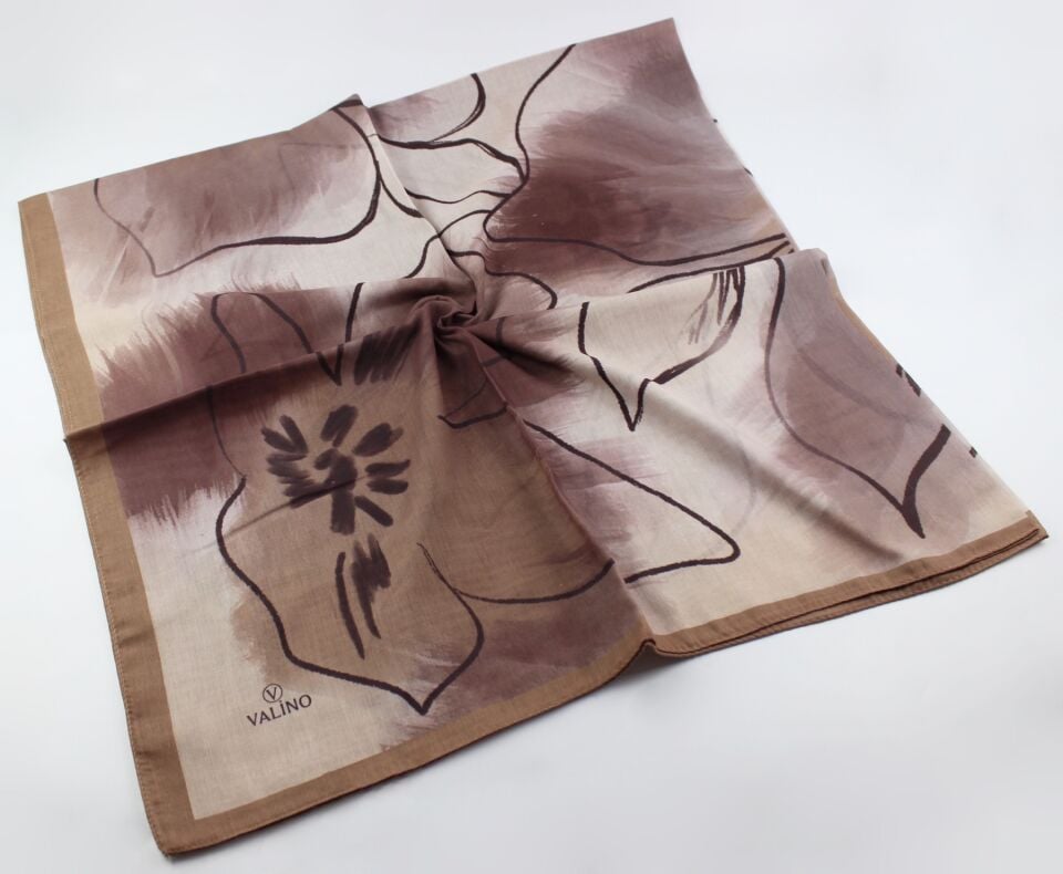 120x120 Sulu Boya Desenli Pamuklu Eşarp - Hardal