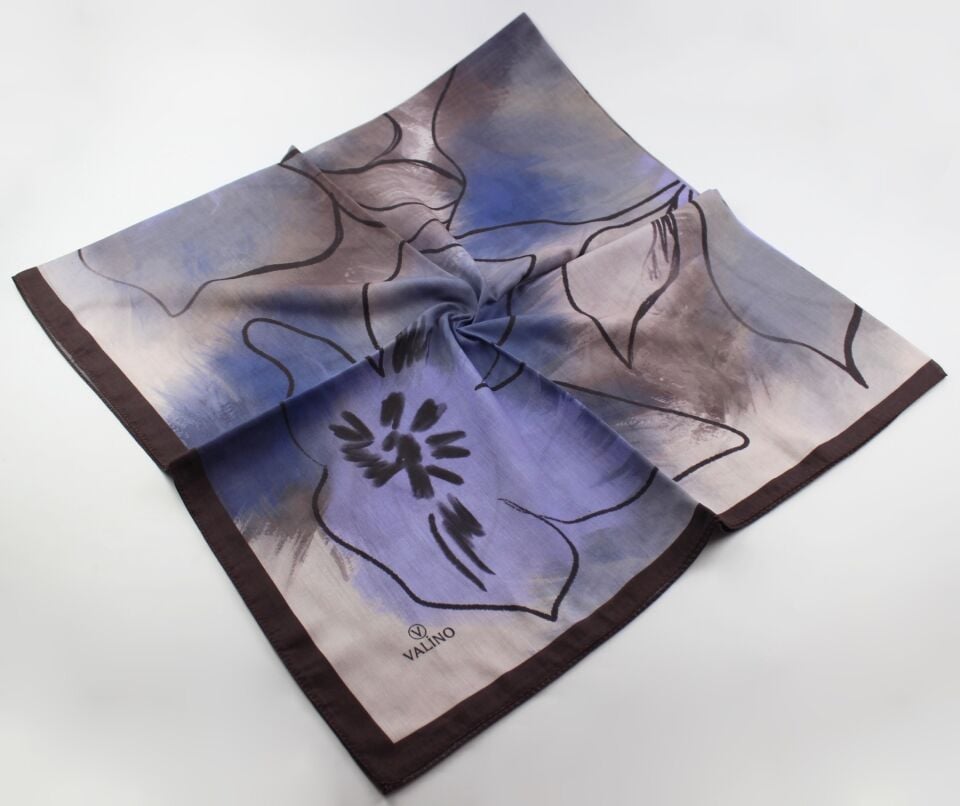 120x120 Sulu Boya Desenli Pamuklu Eşarp - Kahverengi