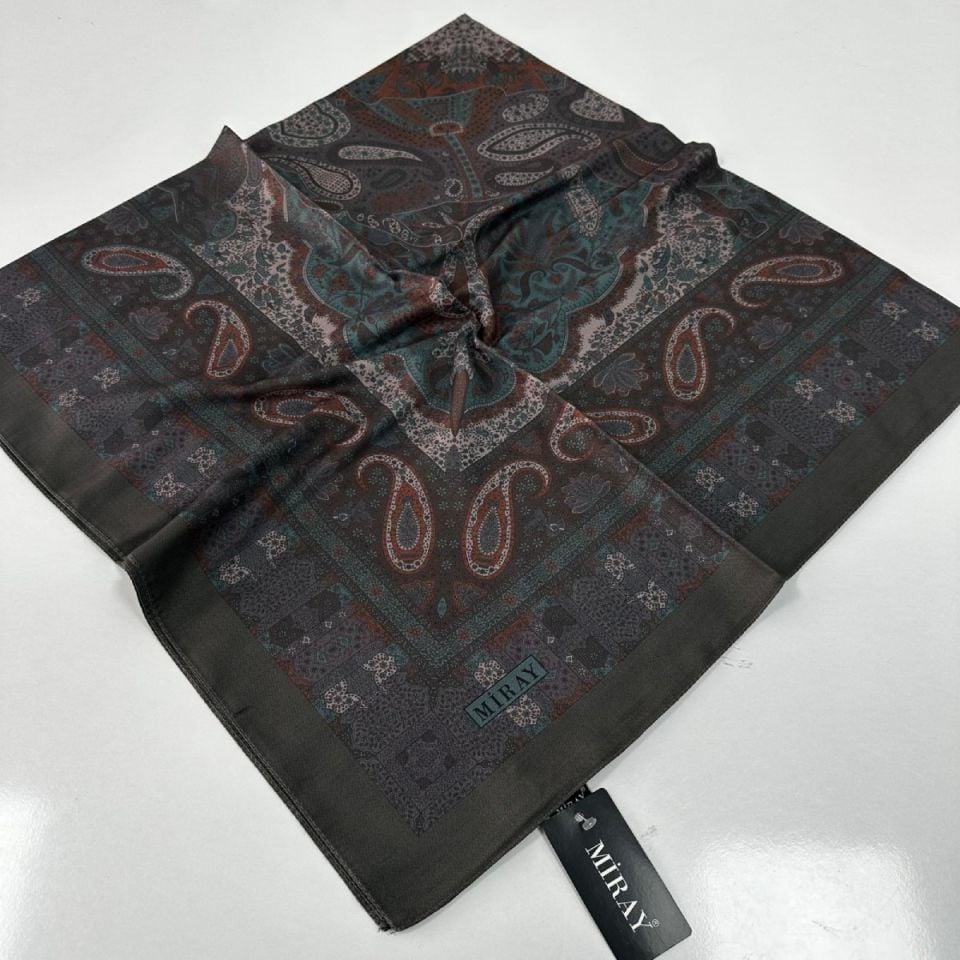 120x120 Etnik Desenli Soft Pamuk Eşarp - Yeşil
