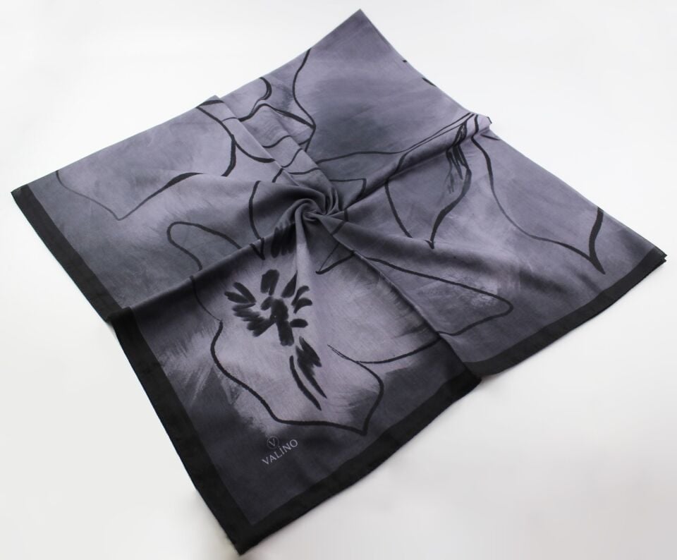 120x120 Sulu Boya Desenli Pamuklu Eşarp - Siyah