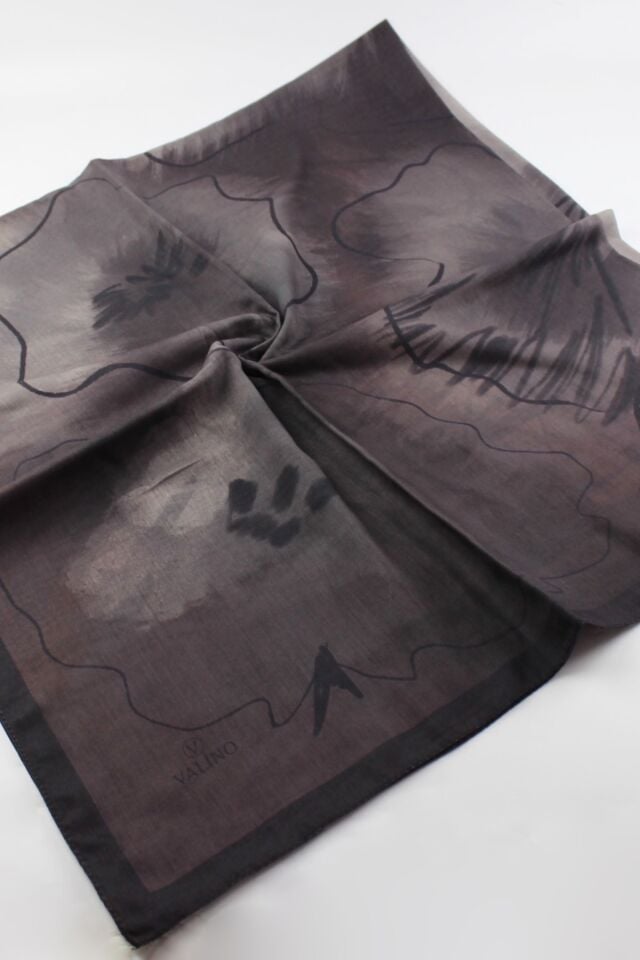 120x120 Sulu Boya Desenli Pamuklu Eşarp - Siyah Kahve