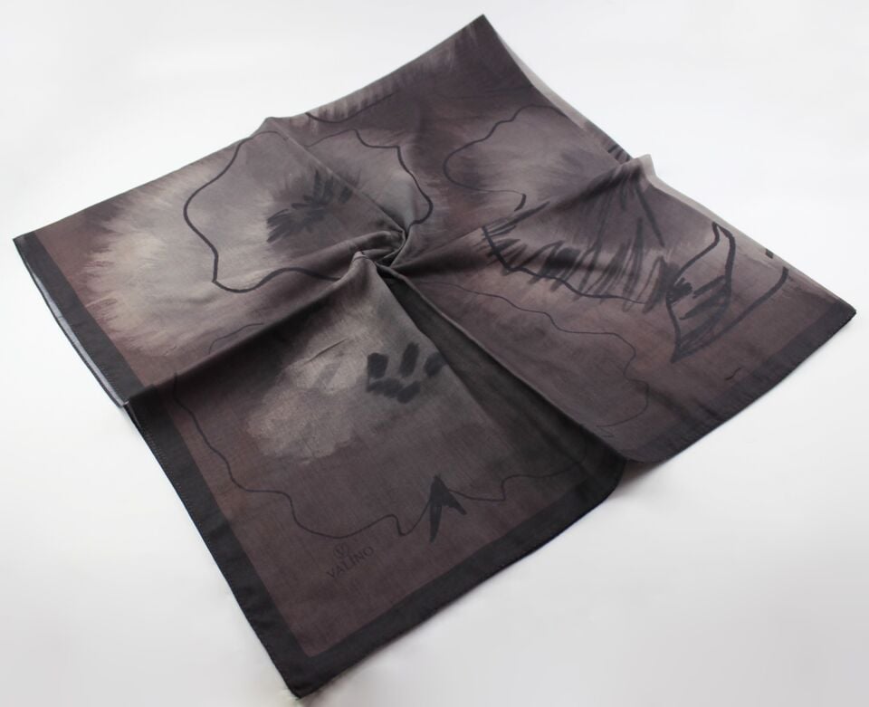 120x120 Sulu Boya Desenli Pamuklu Eşarp - Siyah Kahve