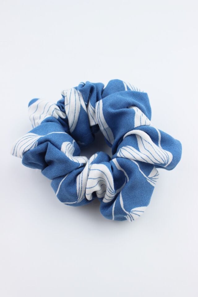 Desenli Pamuklu Lastik Toka Simit Toka - Mavi