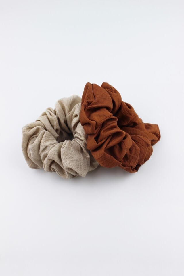 İkili Yumuşak Kumaş Lastik Toka Seti Simit Toka - Toprak, Kiremit