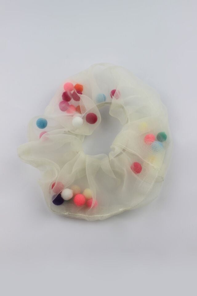 Çocuklar İçin Ponpon Tül Kumaş Çocuk Lastik Tokası - Sarı