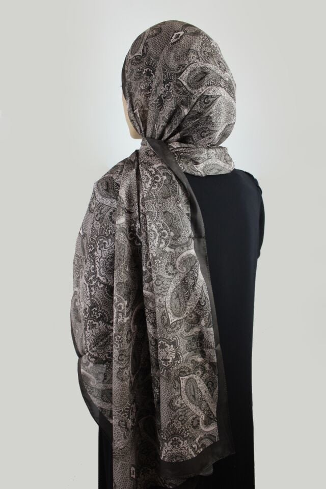 Etnik Desenli Vual İnce Pamuklu Şal - Acı Kahve