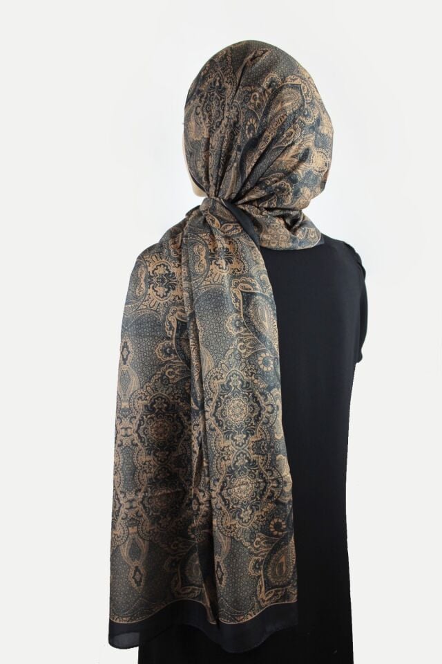 Etnik Desenli Vual İnce Pamuklu Şal - Kiremit