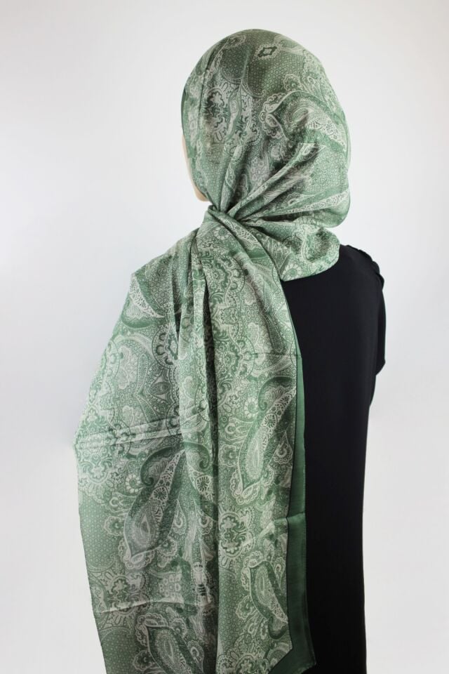 Etnik Desenli Vual İnce Pamuklu Şal - Yeşil