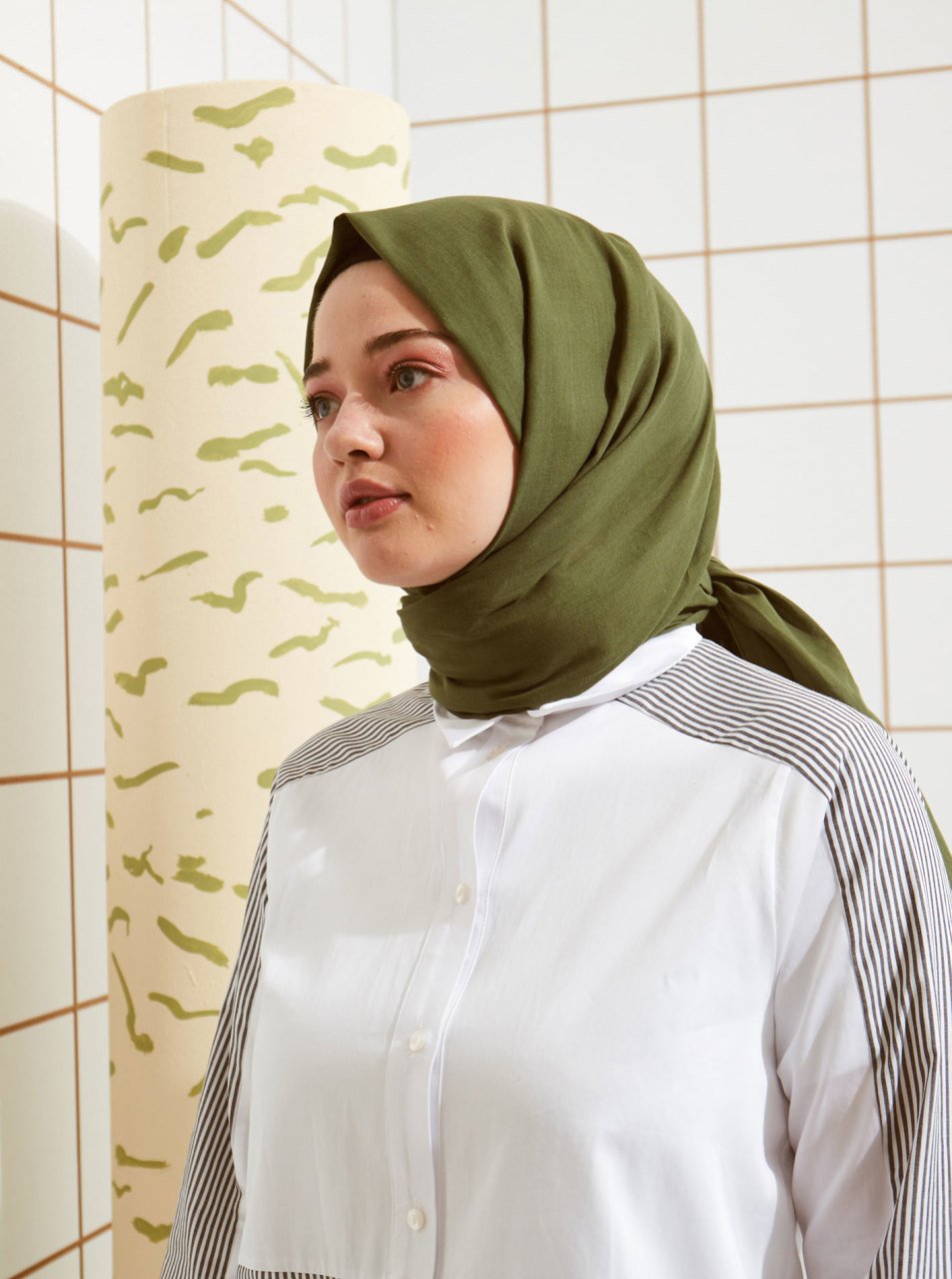 Pamuklu Vual Şal - Çam Yeşili