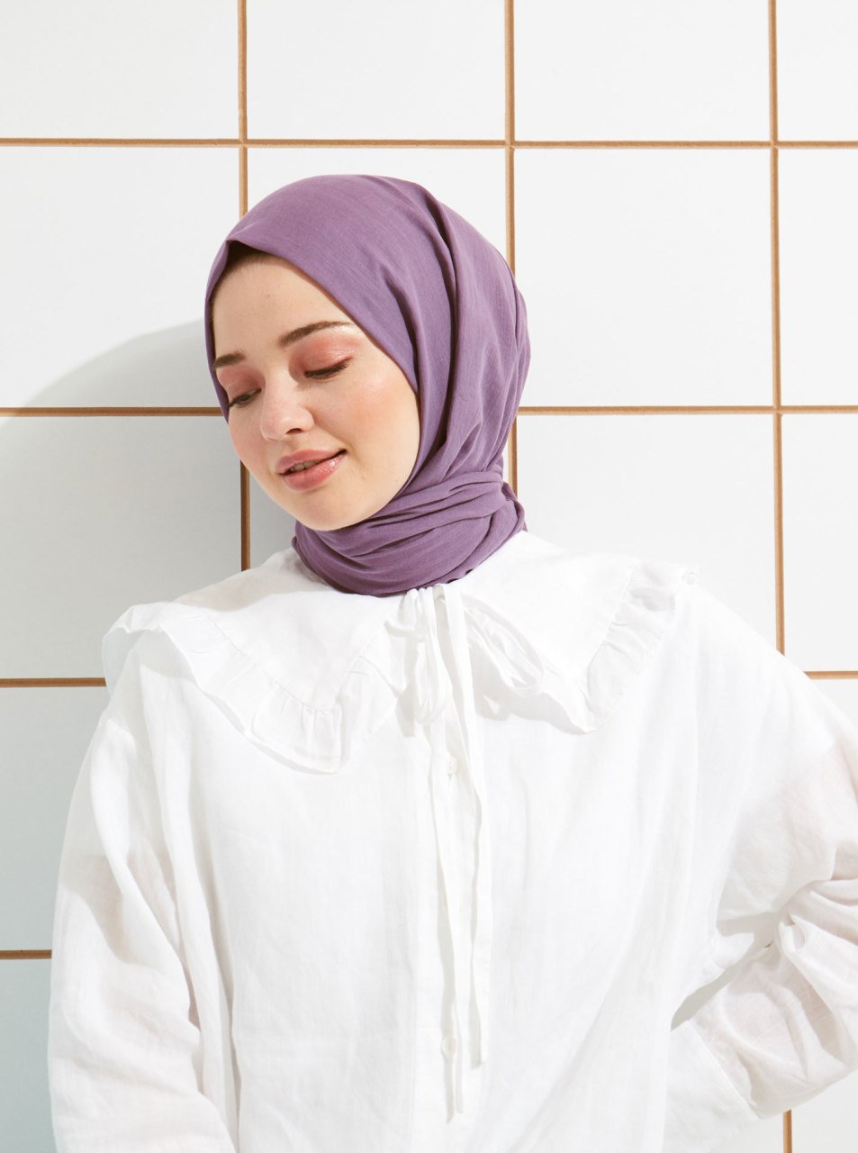 Pamuklu Vual Şal - Eflatun