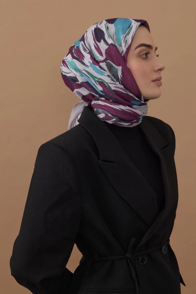 110x110 Akış Desenli Pamuklu Eşarp - Açık Gri