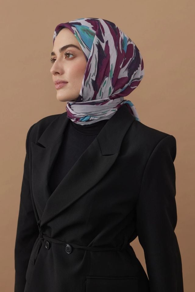 110x110 Akış Desenli Pamuklu Eşarp - Açık Gri