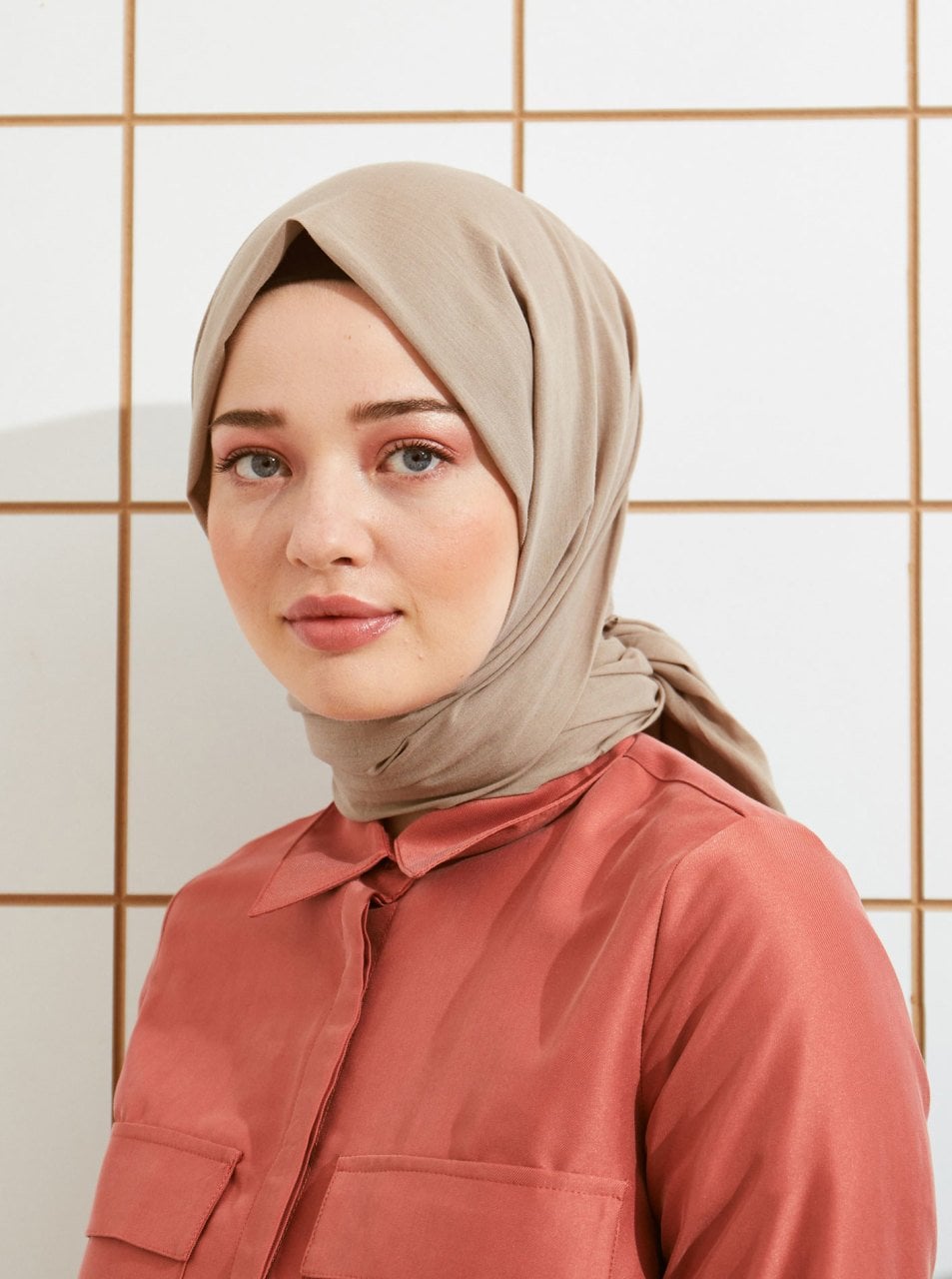 Pamuklu Vual Şal - Vizon