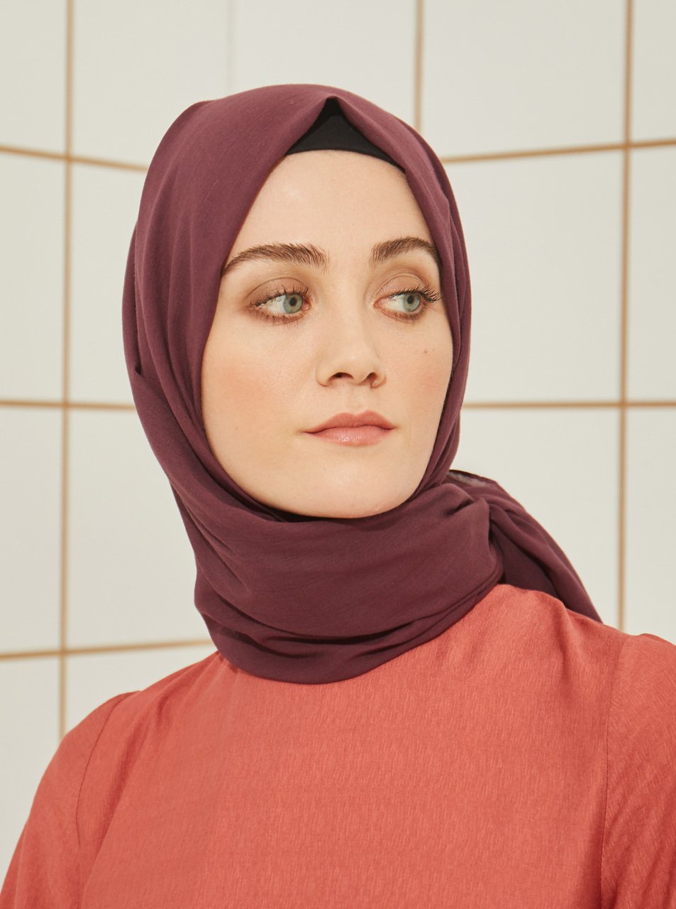 Pamuklu Vual Şal - Mürdüm