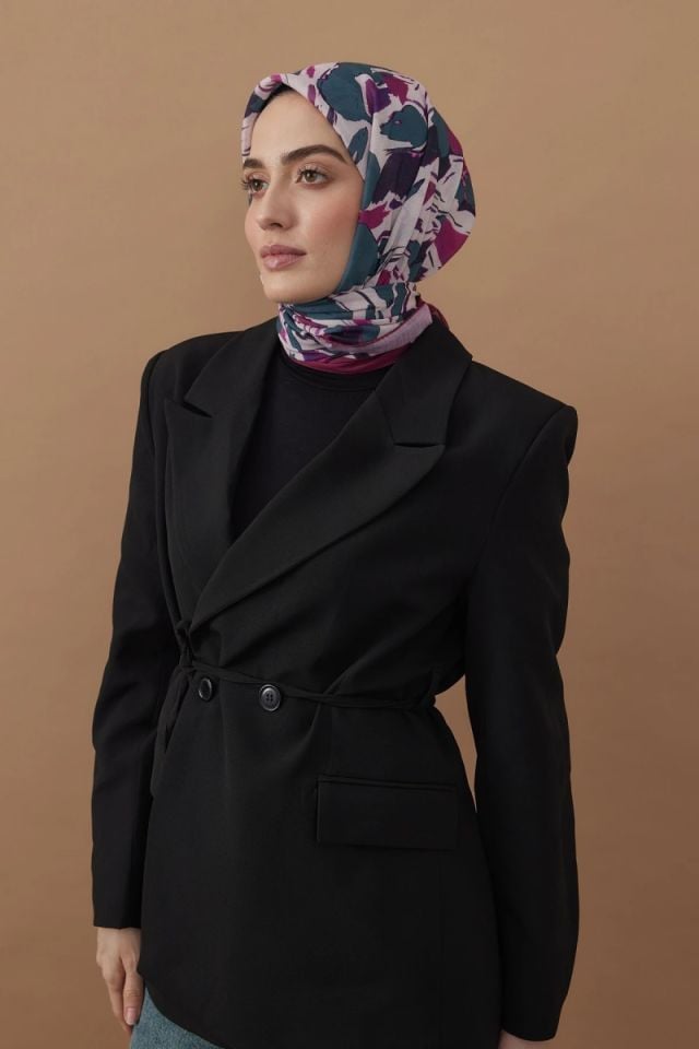 110x110 Akış Desenli Pamuklu Eşarp - Vişne