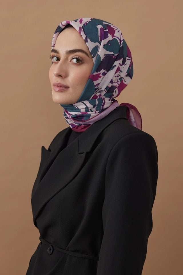 110x110 Akış Desenli Pamuklu Eşarp - Vişne