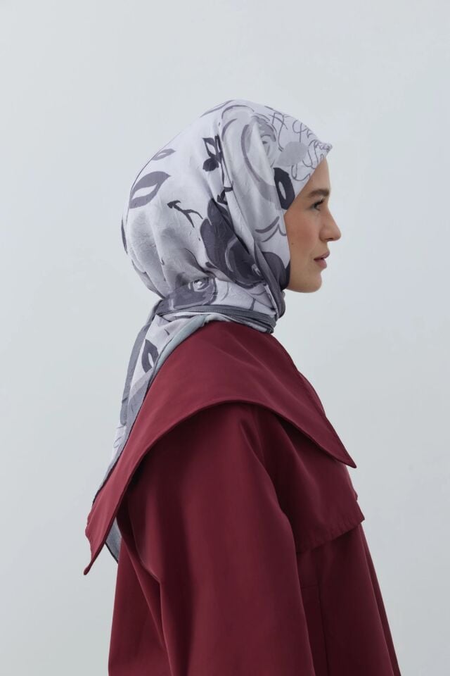 Olyvia Desenli Bambu Eşarp - Gri