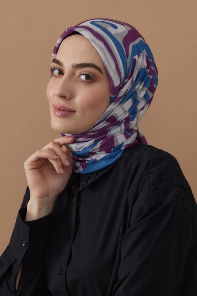 110x110 Zebra Desenli Pamuklu Eşarp - İndigo