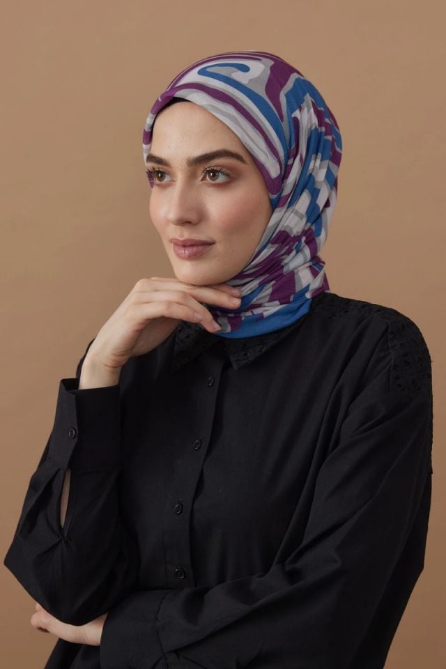 110x110 Zebra Desenli Pamuklu Eşarp - İndigo