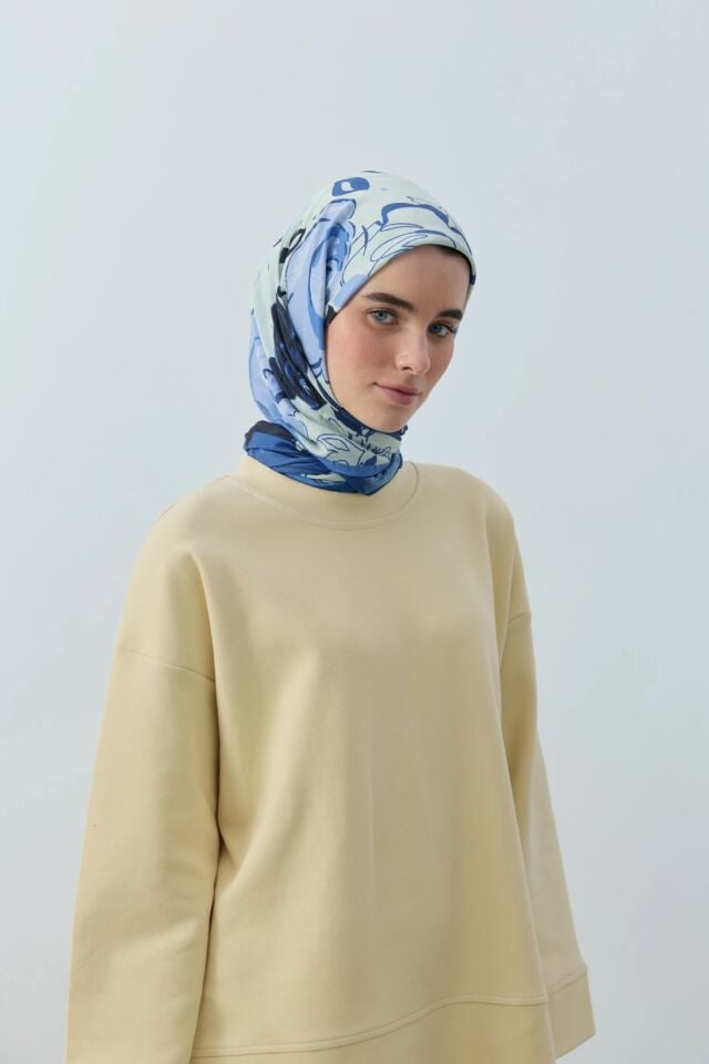 Olyvia Desenli Bambu Eşarp - İndigo