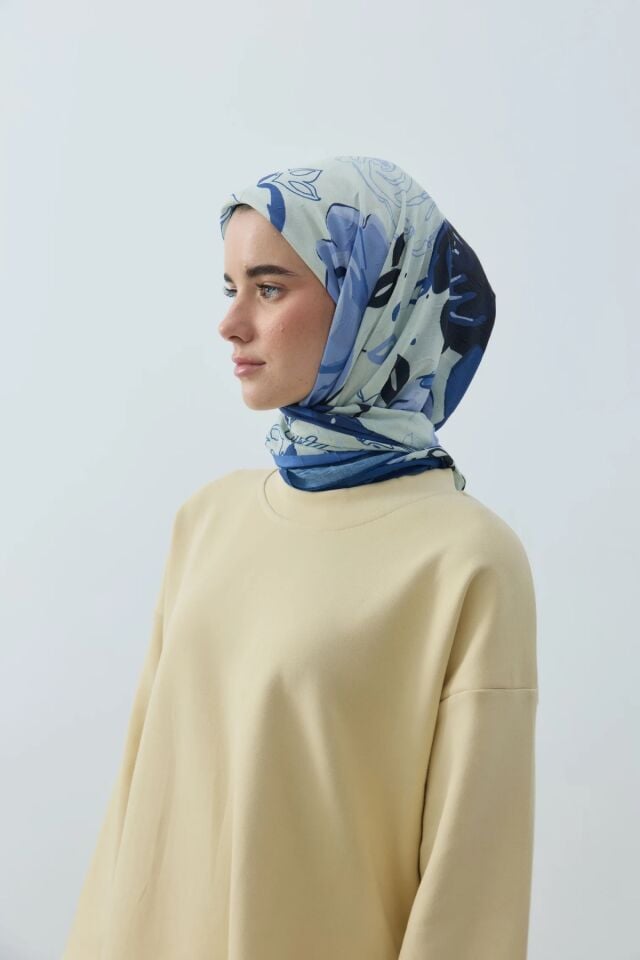Olyvia Desenli Bambu Eşarp - İndigo
