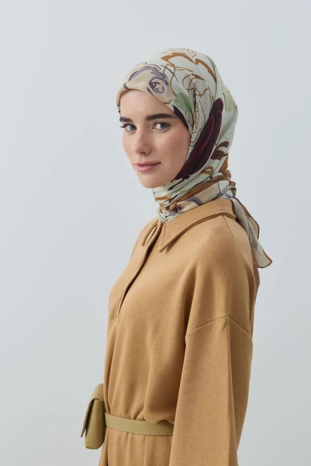 Olyvia Desenli Bambu Eşarp - Karamel