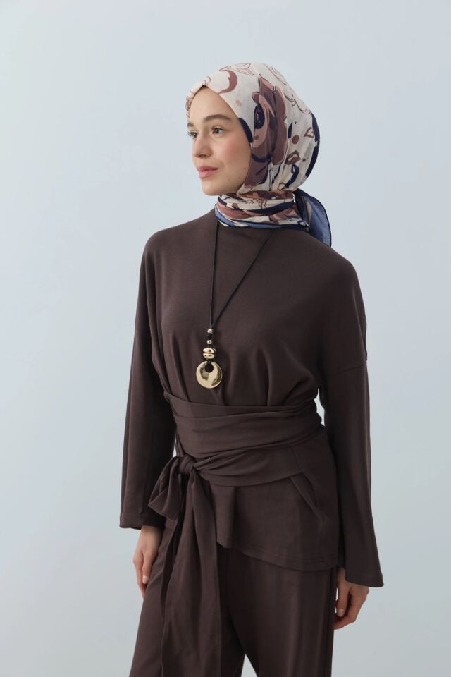 Olyvia Desenli Bambu Eşarp - Lacivert