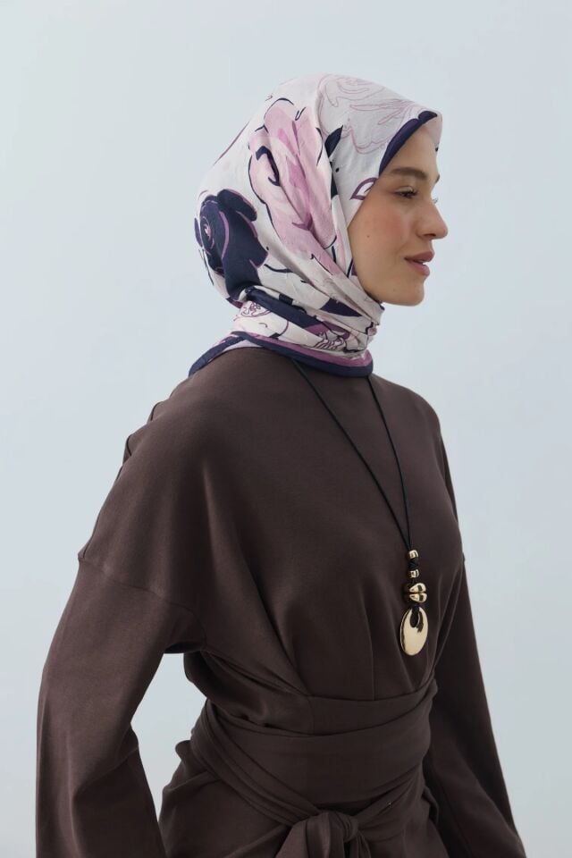 Olyvia Desenli Bambu Eşarp - Lacivert Pembe