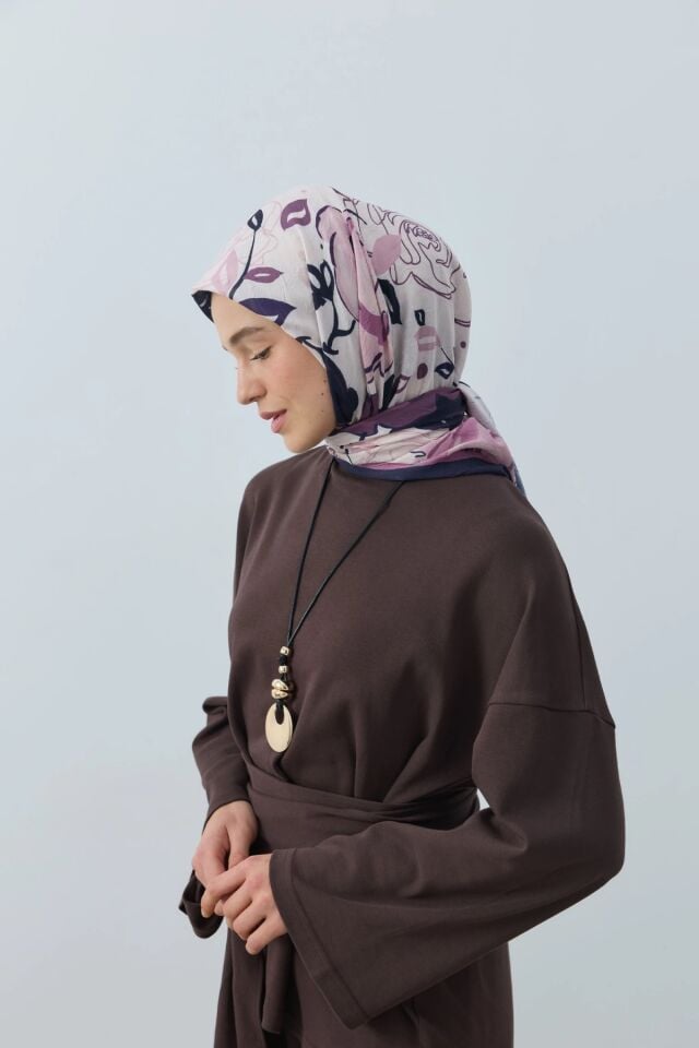 Olyvia Desenli Bambu Eşarp - Lacivert Pembe