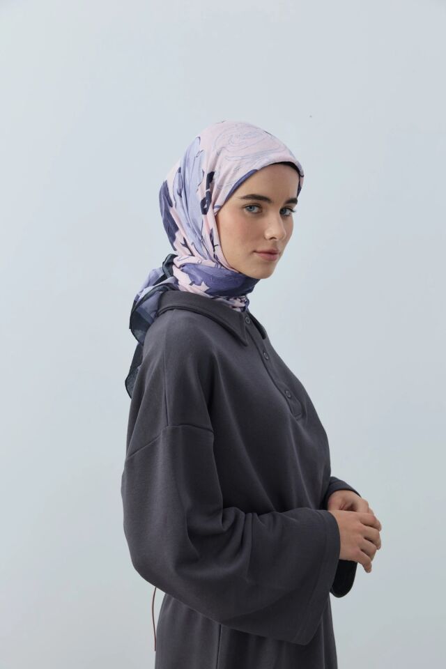 Olyvia Desenli Bambu Eşarp - Siyah Eflatun