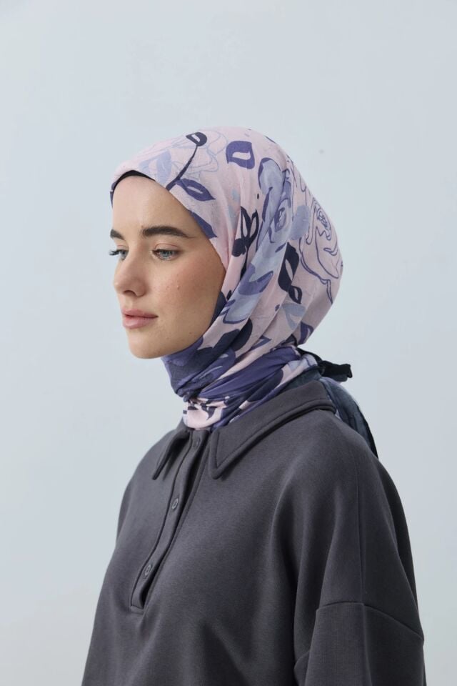 Olyvia Desenli Bambu Eşarp - Siyah Eflatun