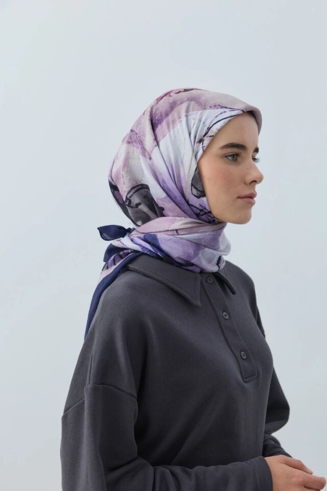 Seraphy Desenli Bambu Eşarp - Lacivert