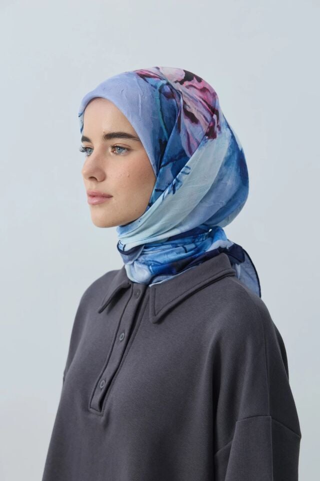 Seraphy Desenli Bambu Eşarp - Mavi