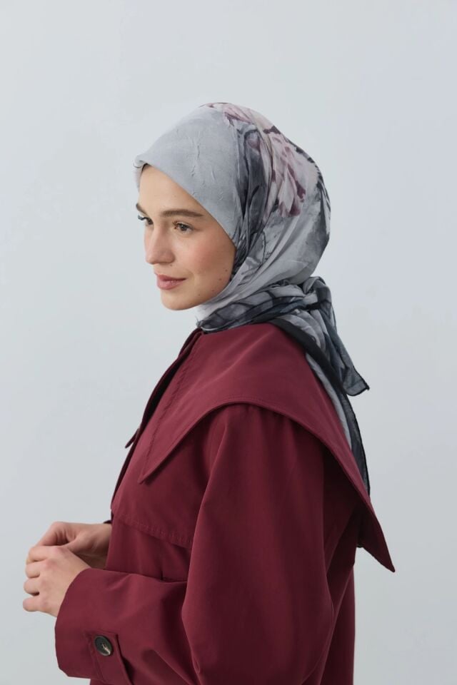 Seraphy Desenli Bambu Eşarp - Siyah Gri