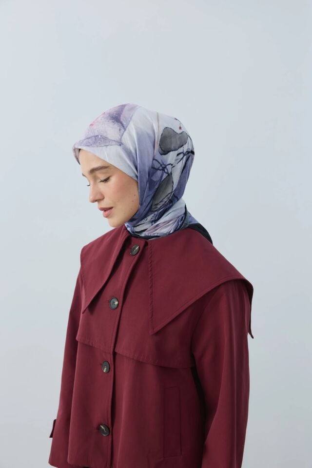 Seraphy Desenli Bambu Eşarp - Siyah Lila