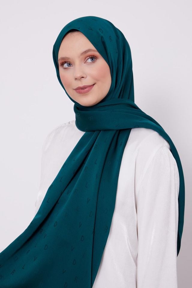 LVD Baskılı Jakarlı Şal - Zümrüt