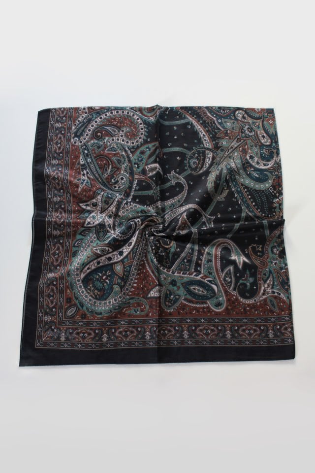 120x120 Etnik Desenli Soft Pamuk Eşarp - Siyah Yeşil