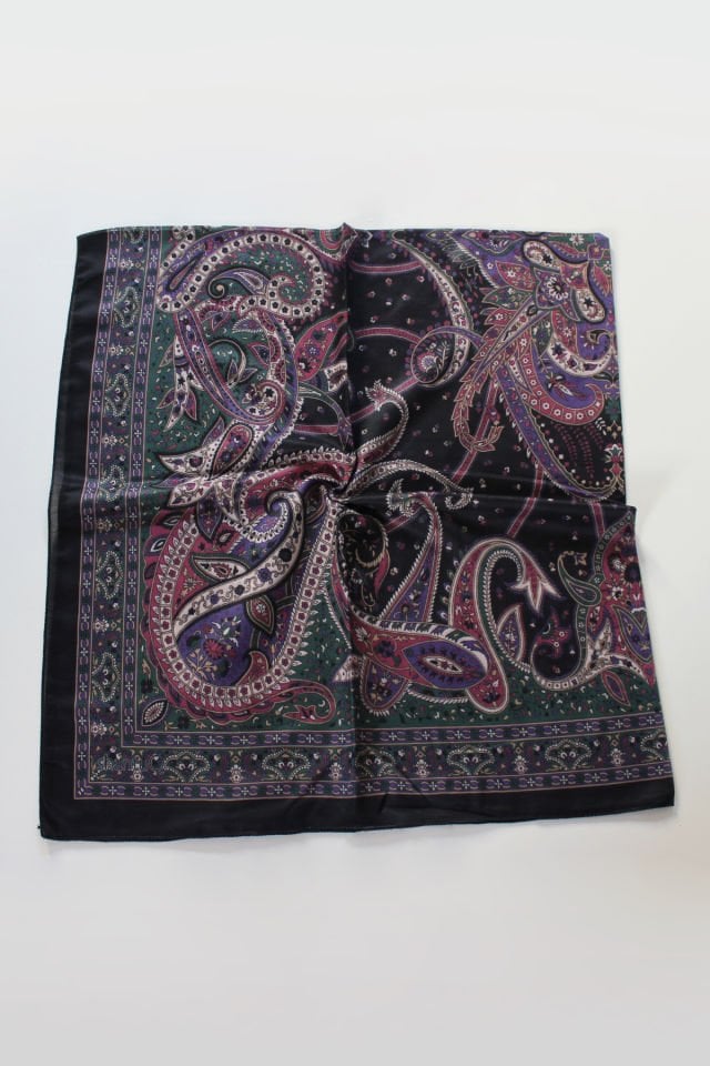 120x120 Etnik Desenli Soft Pamuk Eşarp - Siyah Mor