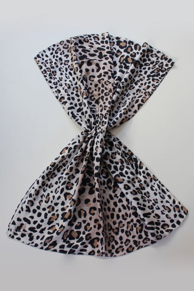 Leopar Desenli Pamuklu Cotton Şal - Vizon