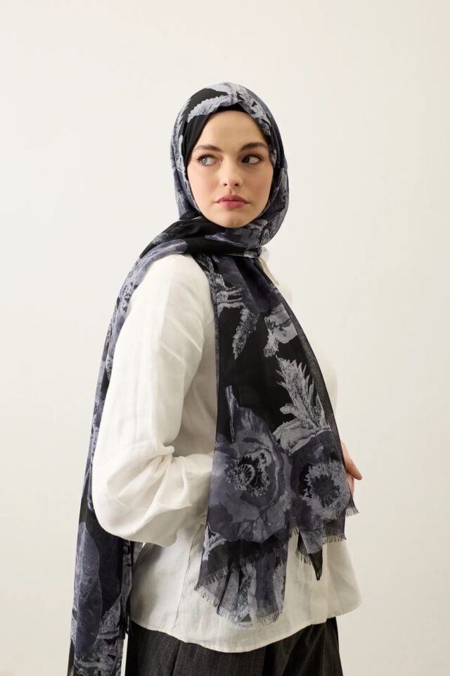 Lorya Desen Aya Pamuk Şal - Siyah