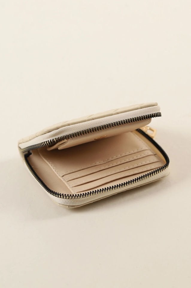 Bej Örgü Desen Fermuarlı Kadın Cüzdanı