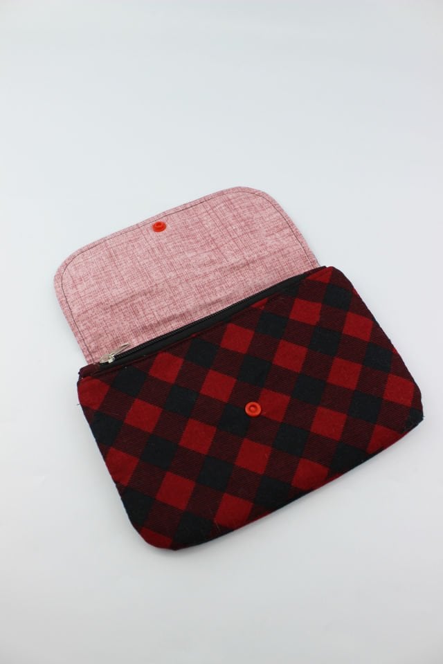 Ekose Desenli Çok İşlevli Çıtçıt Aksesuarlı Fermuar Kapamalı Bordo Cüzdan