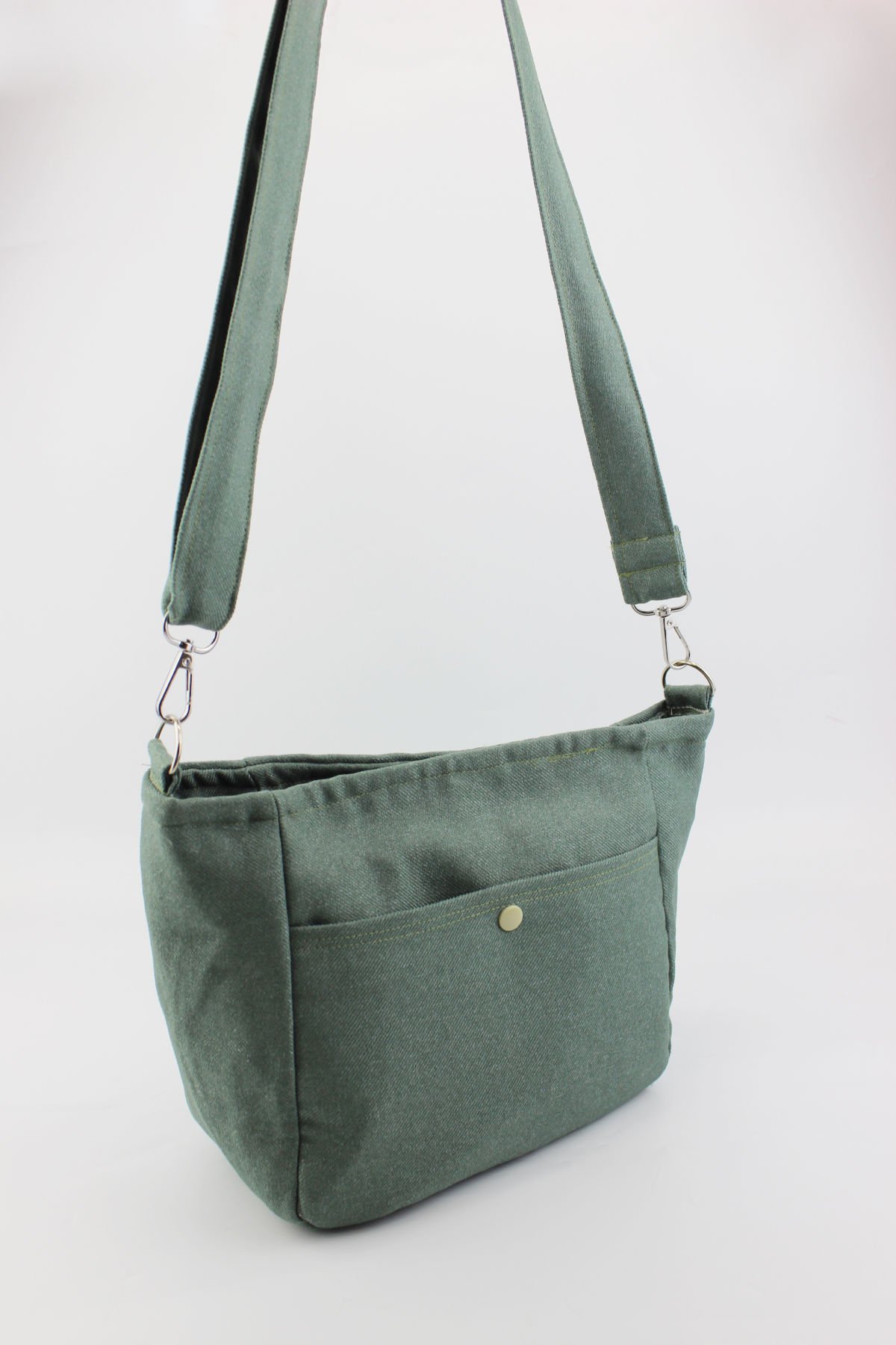 Düz Renk Kot Kumaş Çıtçıt Kapamalı Su Yeşili Kadın Küçük Boy Çapraz Omuz Çantası 26x20x11 Cm