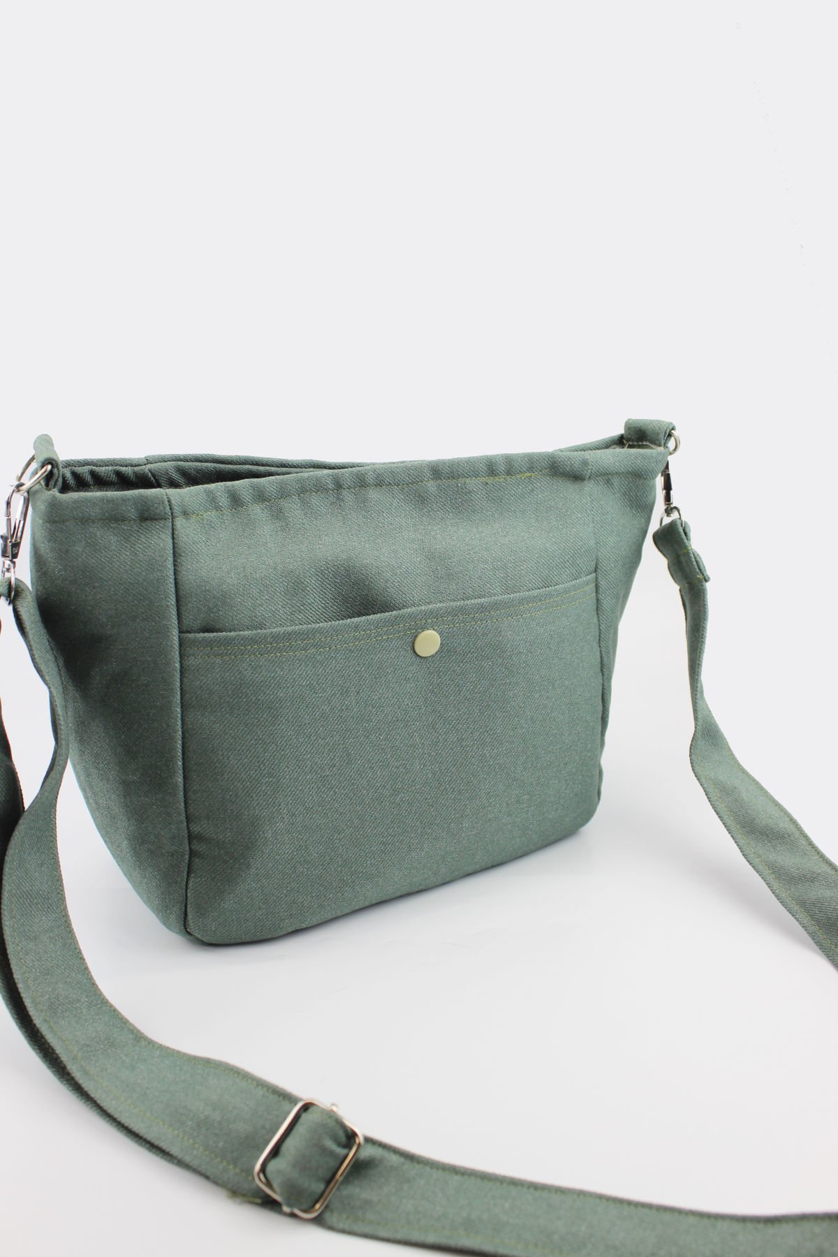 Düz Renk Kot Kumaş Çıtçıt Kapamalı Su Yeşili Kadın Küçük Boy Çapraz Omuz Çantası 26x20x11 Cm