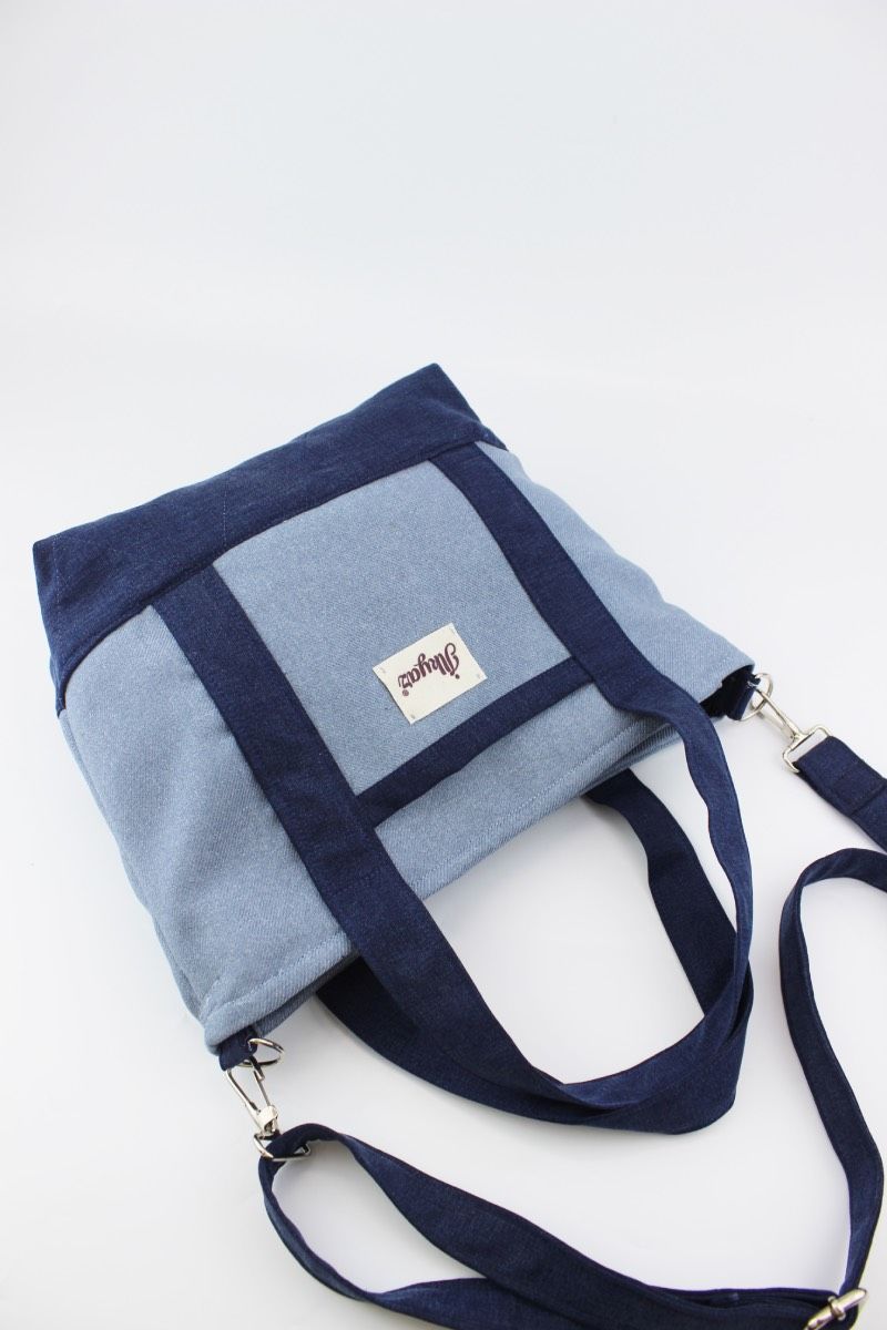 Düz Renk Kot Kumaş Mavi Kadın Küçük Boy Çapraz Omuz Çantası 29x22x11 Cm